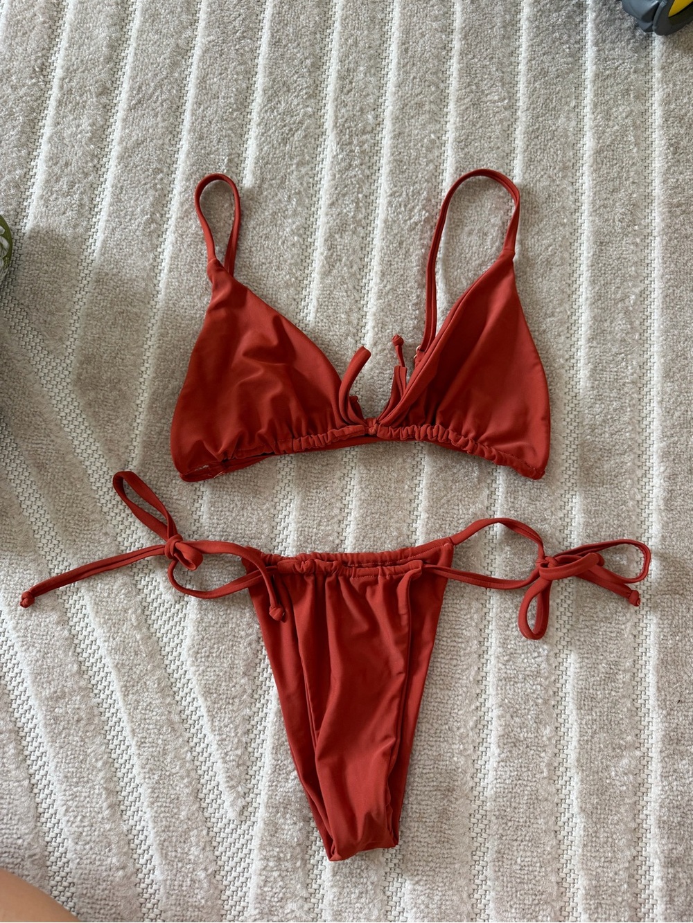 Somer Field Swim Rust Red Tie-Side Triangle Bikini Large Beach Vacation